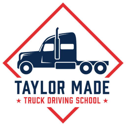 Here's a description of the logo for Taylor Made Truck Driving School that a 10-year-old might understand: