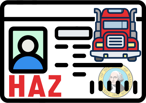 Picture a special sticker on a truck driver's license that shows they are trained to carry dangerous stuff. There is a truck picture and a space for the driver's photo, showing that they know how to handle risky materials safely. - Taylor Made Truck Driving School